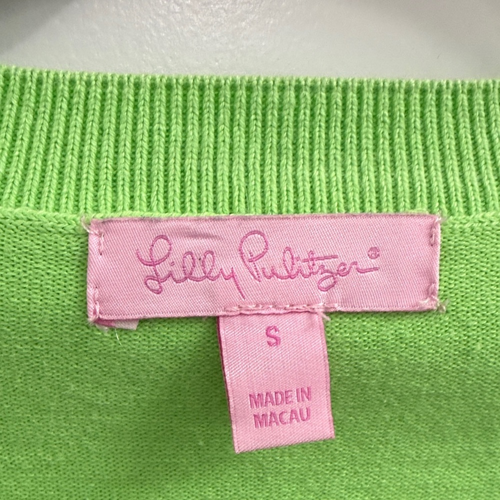 Lilly Pulitzer Bright Green V-Neck Sweater Size Small - Picture 2 of 3